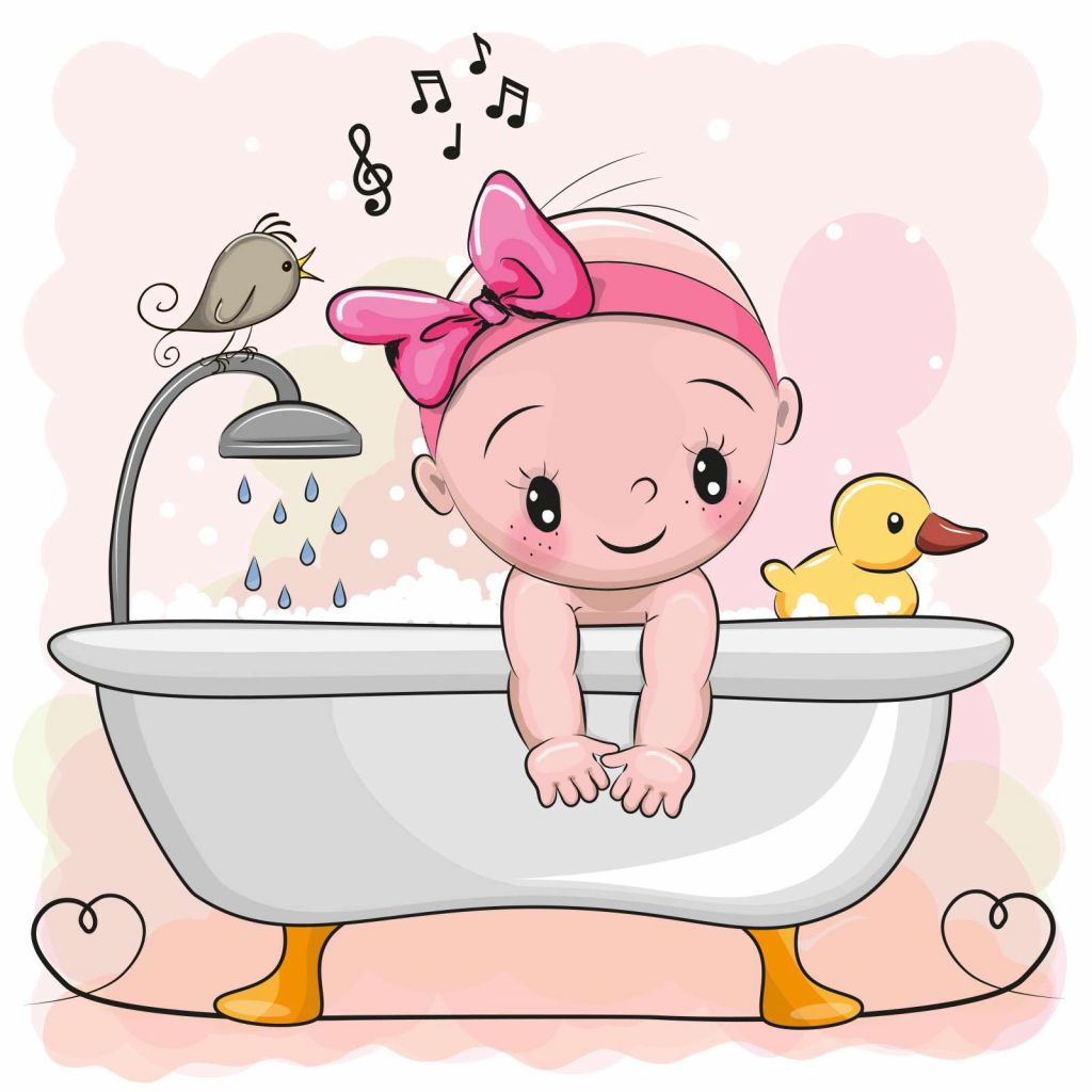 Baby speelt in bad