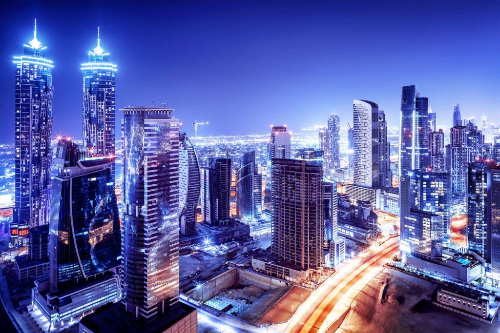 Dubai met een blauw effect