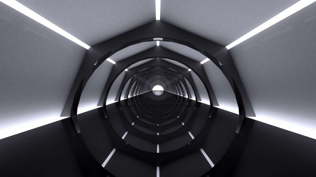 Futuristische tunnel met reflecterende vloer