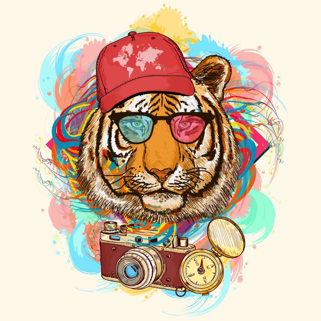 Hipster tijger tekening