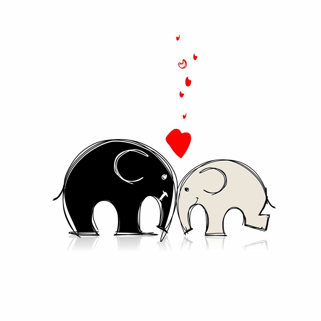 Schets van verliefde olifanten