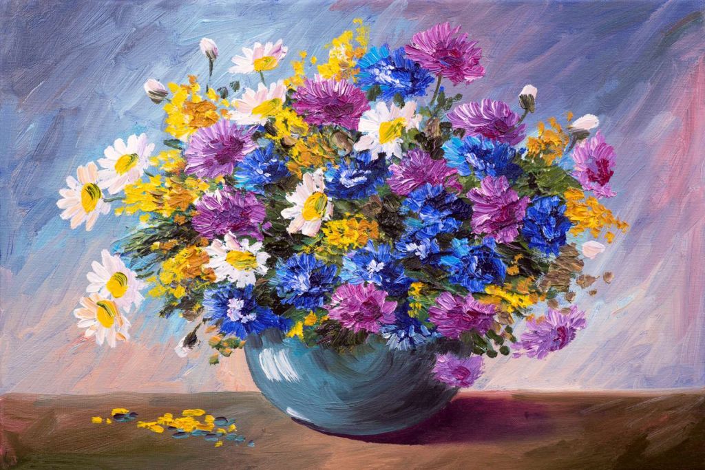 Stilleven van een vaas met kleurrijke bloemen