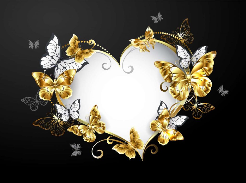 Versierd hart met witte en gouden vlinders
