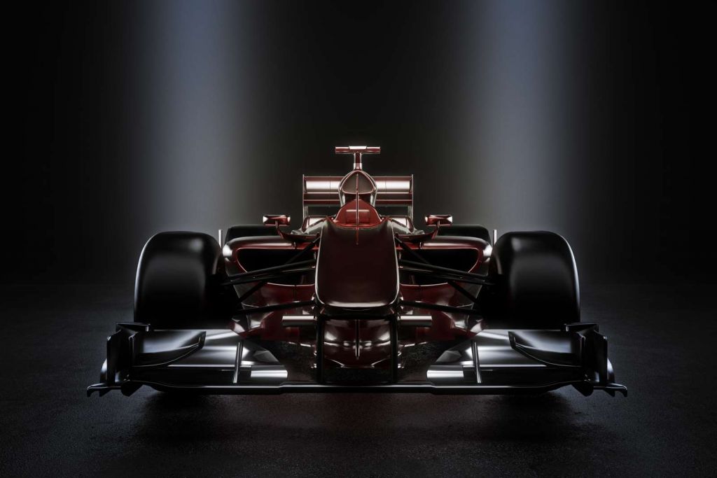 Voorzijde van een rode Formule 1-auto