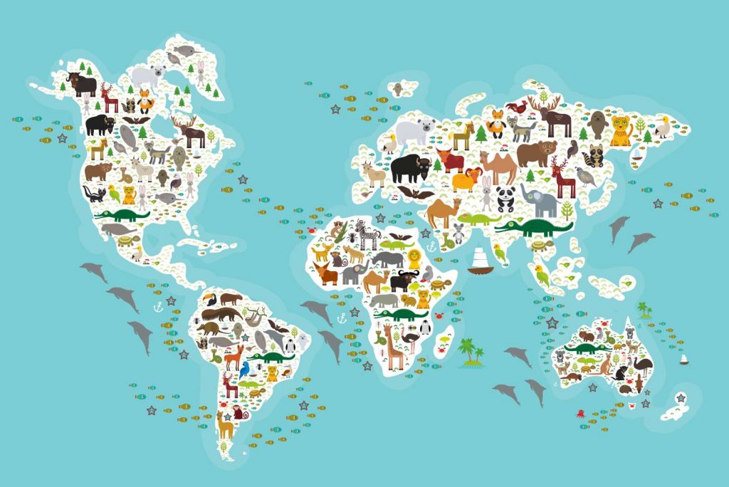 Wereldkaard met dieren