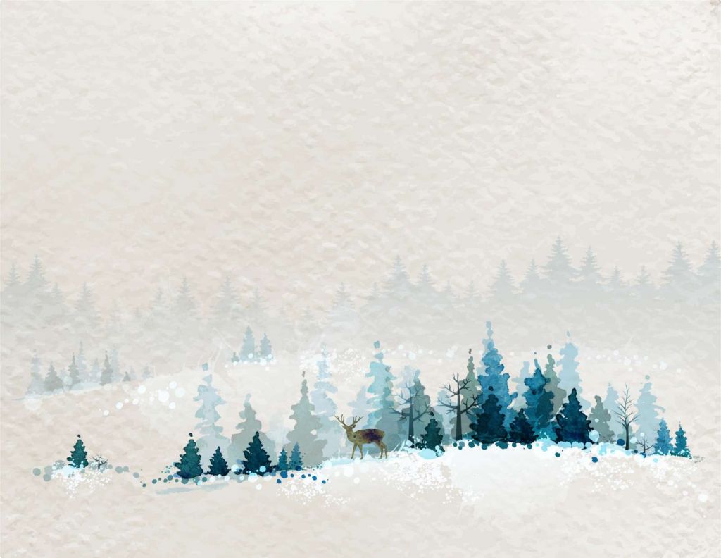 Winterlandschap met dennenbomen en een hert