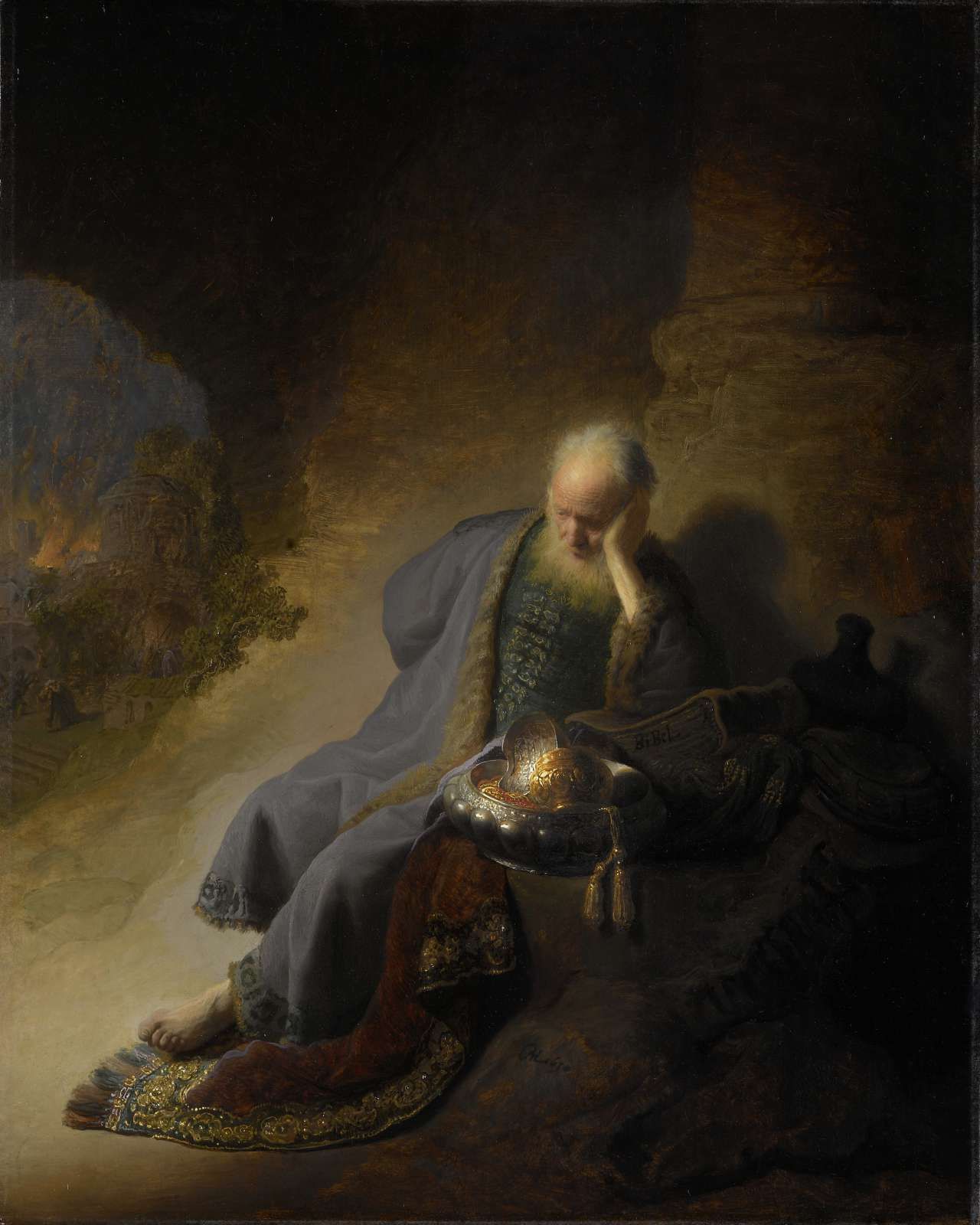 Jeremia treurend over de verwoesting van Jeruzalem