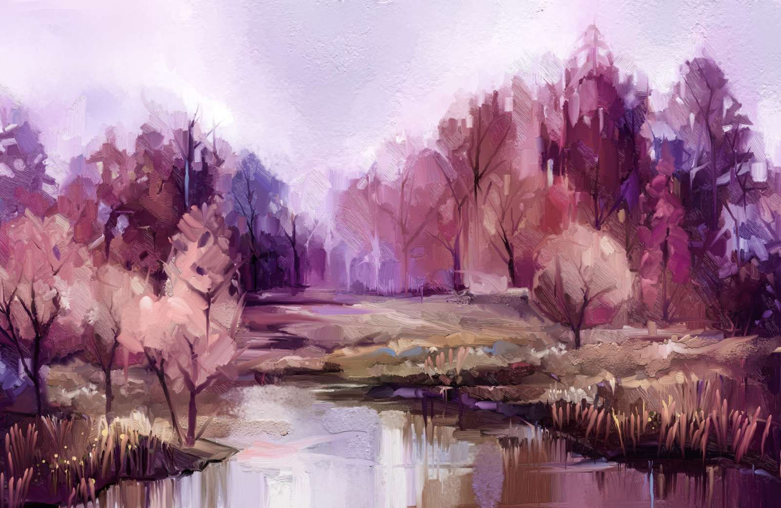 Olieverfschilderij van een prachtig kleurrijk landschap