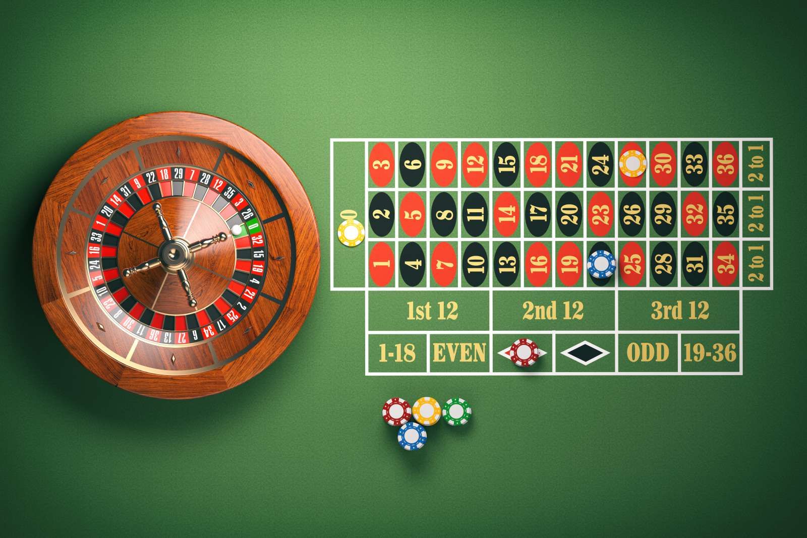 Roulette op een groene tafel