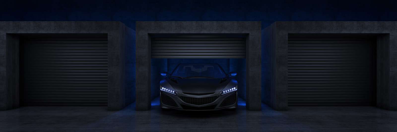 Sportauto in een garagebox