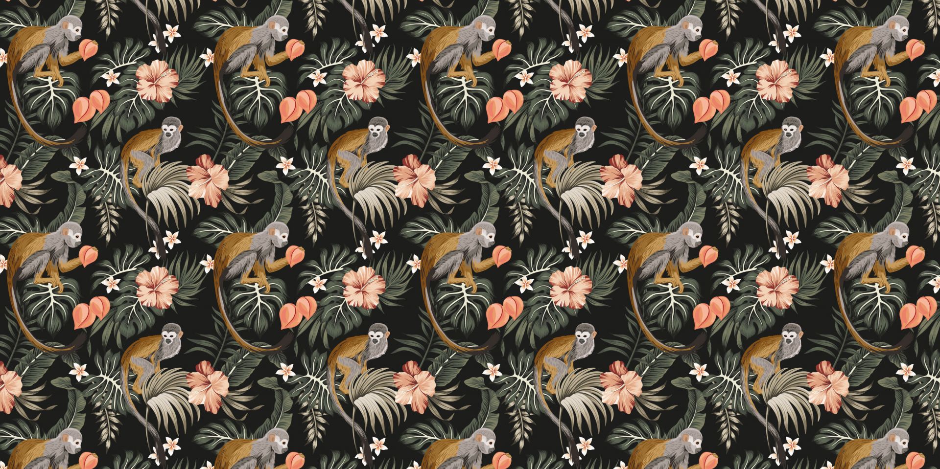 Tropische bladeren met aapjes