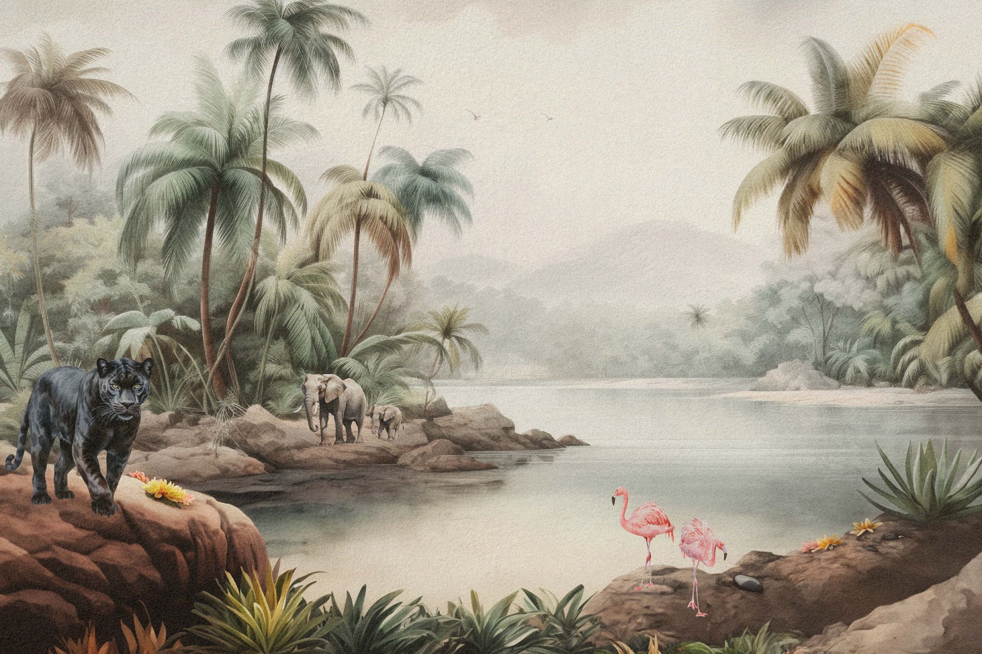 Jungle landschap met dieren in kleur