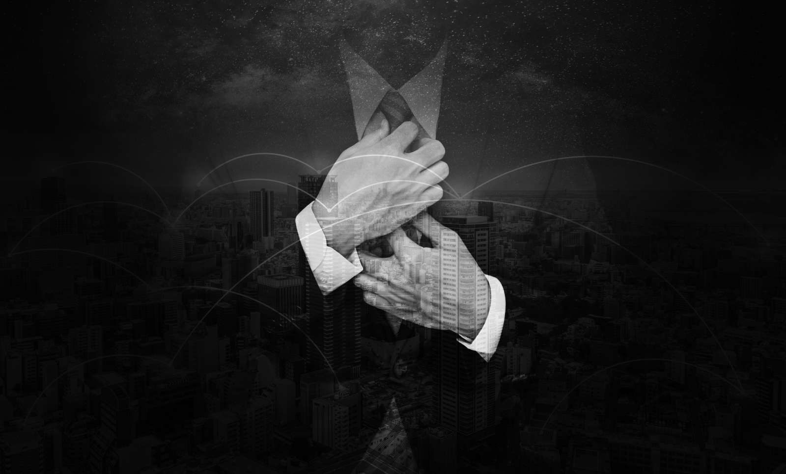 Zakenman met een wereldstad op de achtergrond